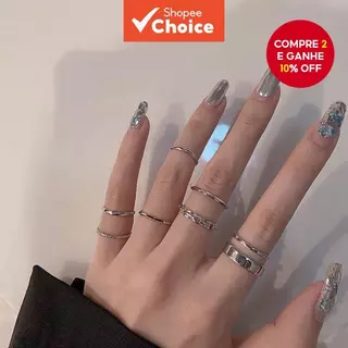 Conjunto De Anéis Modernos De 7 Peças Para Mulheres – Articulados Retrô Hip-Hop Em Estilo Minimalista