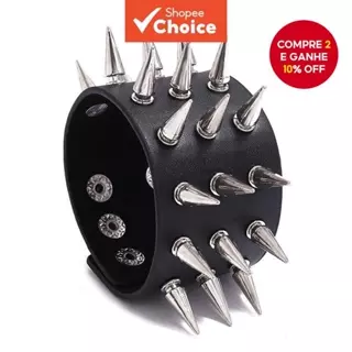 Punk Três Fileiras Picos Rebite Parafuso Prisioneiro Punho Largo Couro Gótico Rock Unissex Pulseira Preta