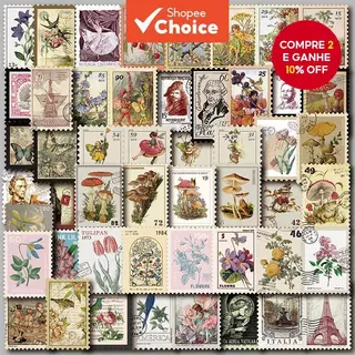 50pcs Retro Stamp Effect Stickers para Garrafas de Água e Suprimentos Escolares Washi Scrapbooking Papelaria em Oferta na Shopee