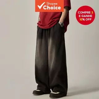 jeans Retrô Lavados E Desgastados Para Homens , Calças De Perna Reta Da Moda De Rua Compridas Casuais . em Oferta na Shopee