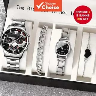 Casal Relógio De Quartzo Pulseira Conjunto 4 Peças Homens Mulheres De Negócios Simples Quadrado Elegante Sem Caixa em Oferta na Shopee