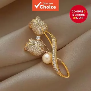 Luxo Pérola Tulipa Broche Feminino Diamante Acento Elegante Vestido Pino Presente em Oferta na Shopee