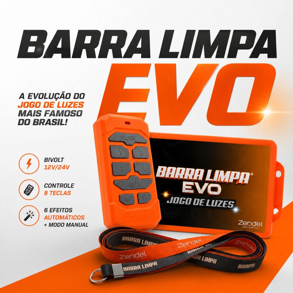 BARRA LIMPA EVO ZENDEL PISCA FAROL ALTERNADO 12V24V CONTROLE 8