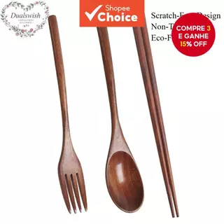 Conjunto De Talheres De Madeira Ecológico-Utensílios Reutilizáveis Portáteis (Colher , Garfo , Pauzinhos) em Oferta na Shopee
