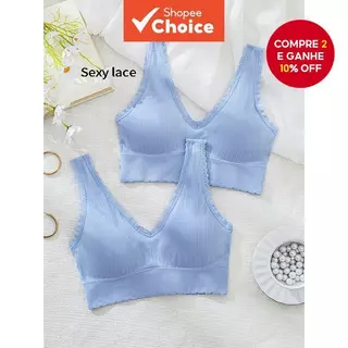 2-Pack Sutiã Sem Costura Confortável com Renda para Mulheres, Sem Fio com Bojos Removíveis em Oferta na Shopee