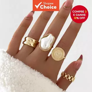 Conjunto De Anel Feminino De Pérola Geométrica Elegante , 4 Peças , Joias Elegantes Para Fashionistas Modernos em Oferta na Shopee