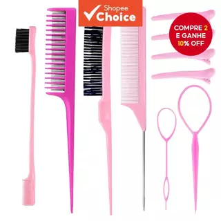 Conjunto De Pente Profissional Para Modelagem De Cabelo , 10 Peças – Cauda De Rato , Três Torçãos , Escova De Borda E Fe em Oferta na Shopee