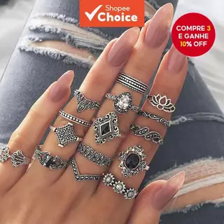 15 Pçs Conjunto De Anéis De Junta Vintage Oco Gota Lótus Diamante Gotejamento Óleo Boho Empilhamento Jóias Para Mulher em Oferta na Shopee