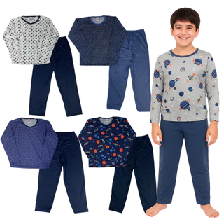 Kit 2 Pijamas Longo Juvenil Masculino Manga Comprida Estampa Sortida 10 ao 16 em Oferta na Shopee