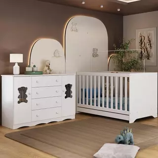 Berço Americano 3 em 1 com Cômoda 2 Portas 4 Gavetas Doçura Multimóveis MP4729 em Oferta na Shopee