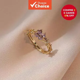 Estilo Coreano Roxo Zircônia Trevo Amor Anel Ajustável Sorte Jóias Presente Para Mulher em Oferta na Shopee