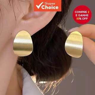 Brincos de Estudo Ovais Metálicos Vintage, Joia Minimalista Europeia para Mulheres em Oferta na Shopee