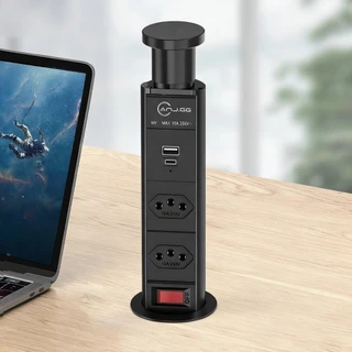 Torre Retrátil de 2 Tomadas com USB e Tipo-C – 2500W / 250V 10A – Soquete Embutido para Mesa e Escritório  marisa em Oferta na Shopee