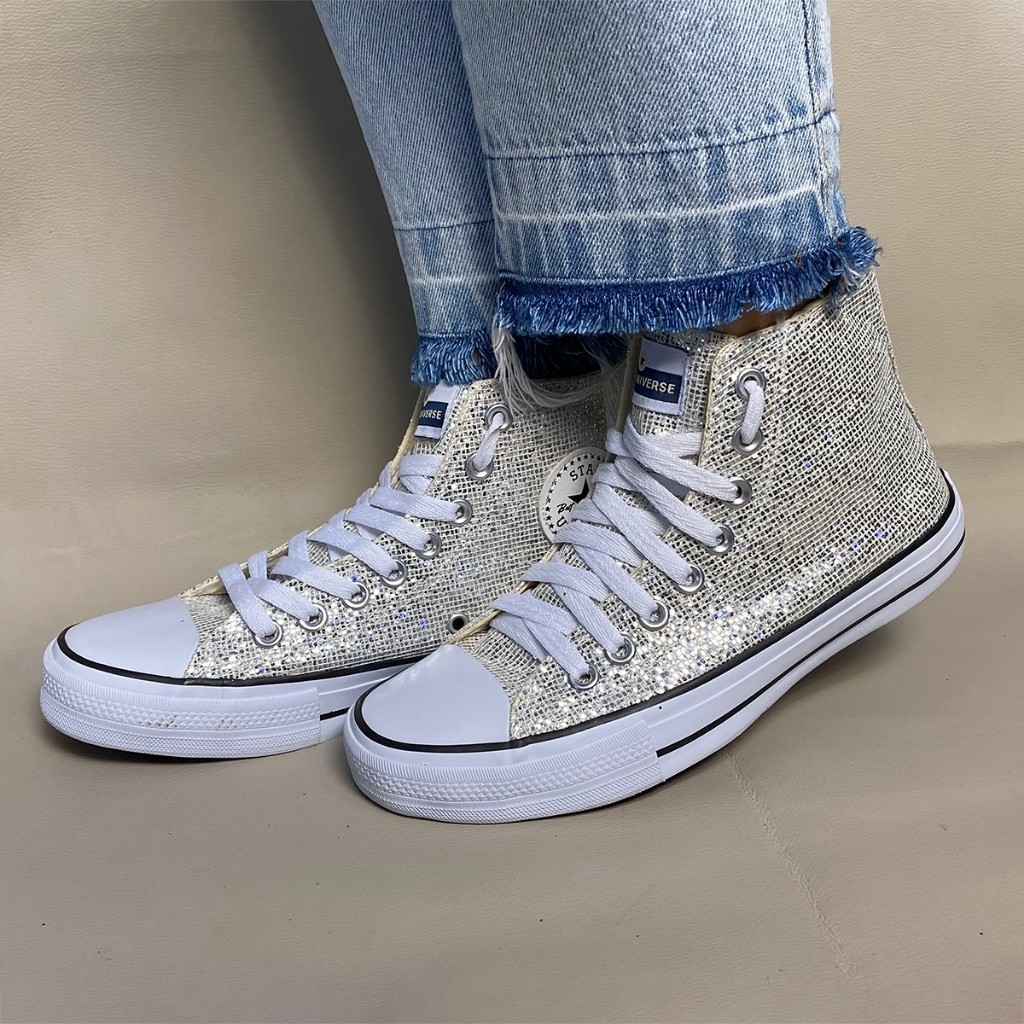 glitter prata tenis com brilho adulto