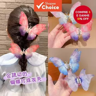 Grampo De Cabelo Borboleta Com Asas Móveis , De Cor Gradiente Para Meninas , Acessórios Fofos Crianças em Oferta na Shopee
