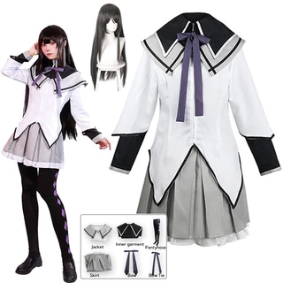 Akemi Homura Cosplay Saia Anime Menina Mágica Puella Magi Traje Uniforme De Luta Meias Outfits
