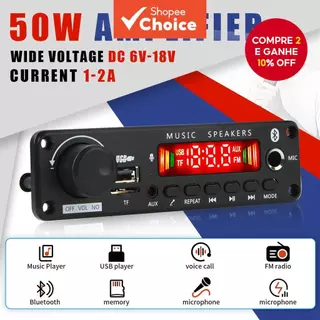 2 * 25W Amplificador MP3 Player Placa 18V Bluetooth 5.0 Módulo De Rádio FM Suporte TF USB AUX em Oferta na Shopee