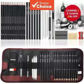 Conjunto De Lápis De Desenho 28 Unidades-Grafite , Carvão , Canetas E Ferramentas Apagáveis Para Iniciantes Artistas em Oferta na Shopee