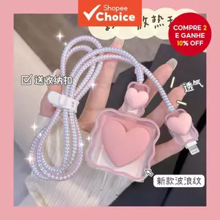 1 Conjunto De Capa Protetora Transparente Para Carregador De Cabeça + Cabo + Enrolador Compatível Com Iphone 18/20w em Oferta na Shopee