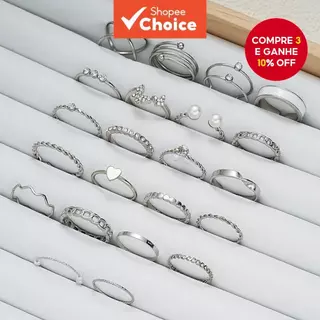 Conjunto De Anel De Coração Borboleta 22 Peças Com Pérola Cruzada E Joias De Prata De Cristal Para Mulheres em Oferta na Shopee