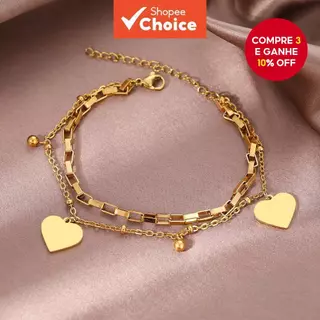 Bracelete Coração De Aço Inoxidável Moda Prata Ouro Cor Elegante
