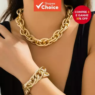 Conjunto De Gargantilha E Pulseira De Corrente Cruzada Grossa Exagerada Moderna , Joias De Declaração Para Mulheres Meni em Oferta na Shopee