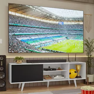 Rack para TV até 80 Polegadas 160cm com Pés Branco/Preto Torino Madesa em Oferta na Shopee
