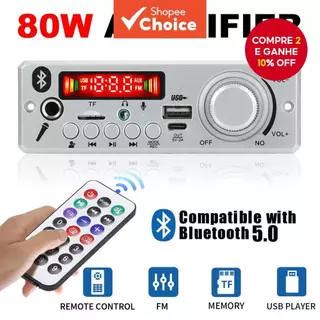 40W 80W Amplificador DIY Placa De Módulo MP3 6.5mm Microfone 12V Carro MP3 Player Bluetooth 5.0 Rádio FM TF AUX USB Grav em Oferta na Shopee