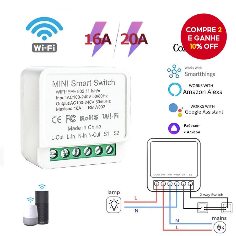 Módulo de Interruptor Wireless Smart WiFi 16A Relé de Disjuntor ...