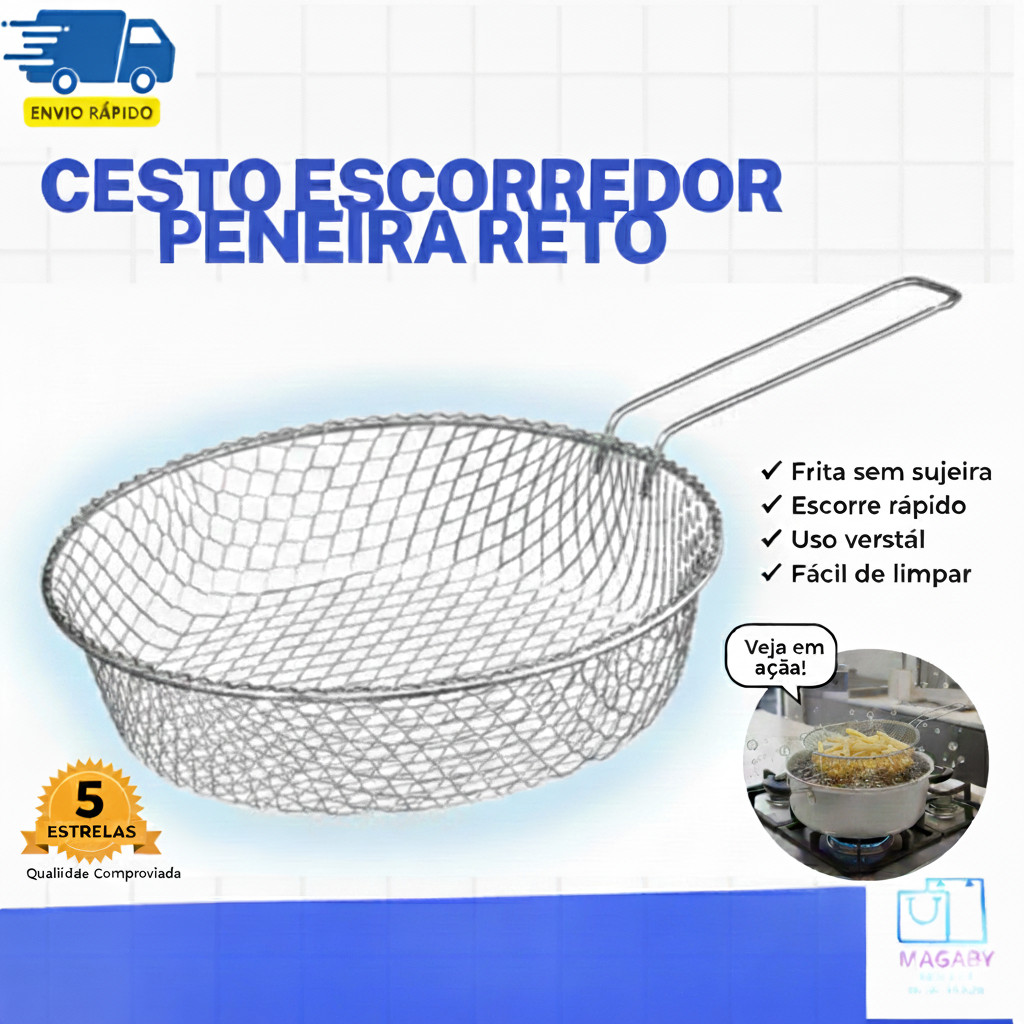 Cesto Escorredor Peneira Reto em Arame Profissional Ideal Pa