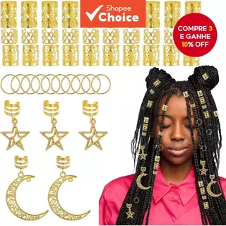 45PCS trança suja peruca anel de cabelo estrela e lua galvanoplastia prata dourada oca acessório de cabelo combinação em Oferta na Shopee
