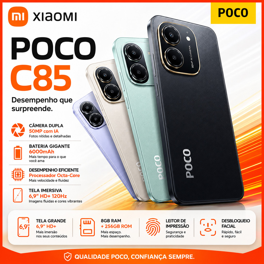Novo) Xiaomi Poco C85 dual sim 8gb RAM 256gb ROM+6gb RAM 128gb ROM