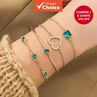 Conjunto Elegante De Pulseira De Coração Esmeralda Em Forma De Lágrima-Coleção De Pulseiras De 4 Peças em Oferta na Shopee
