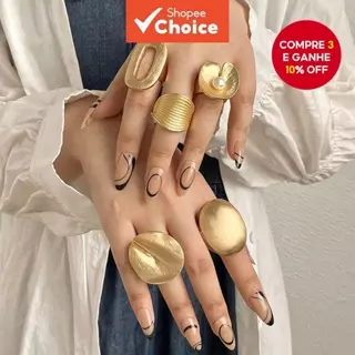 Anéis De Metal Geométricos Irregulares Grandes Ajustáveis Da Moda Para Mulheres – Dedo Empilháveis Em Ouro/Prata ! em Oferta na Shopee
