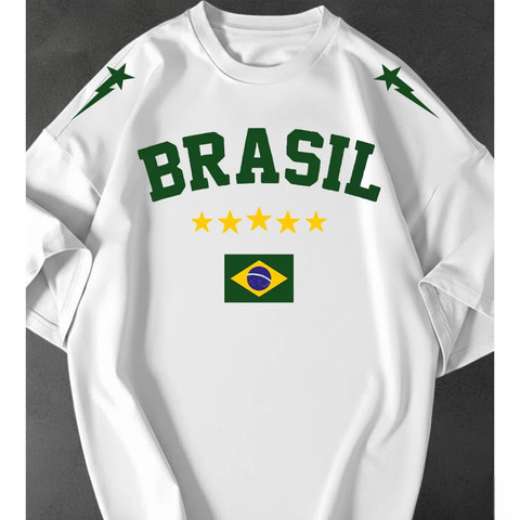 Camisetão Feminina Brasil Seleção Copa Streetwear Oversized Estilosa 100% Algodão Premium — foto 1 — Achou Levou Brasil