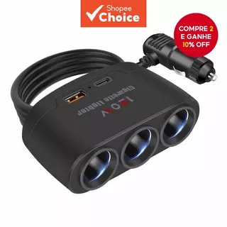 3-Em-1 Adaptador de Tomada do Carro com Isqueiro e Divisor Duplo USB para Carregamento em Oferta na Shopee