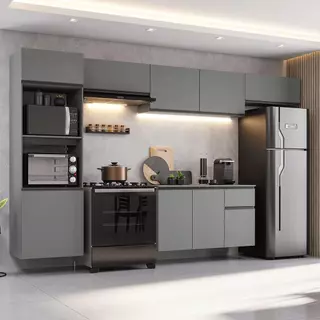 Armário de Cozinha Completa 340cm Suspensa Cinza Nice Madesa 02 em Oferta na Shopee