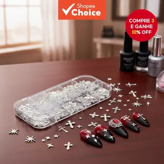 Estrelas de Unha em 3D, Charms de Unha em Forma de Cruz, Acessórios Metálicos para Arte em Unhas em Várias Formas, em Oferta na Shopee