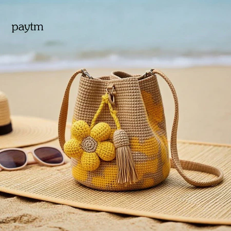 Vintage Bohemian Handbag Tassel Design Bag Crochet Floral Tote Handmade Knit Flower Shoulder Purse for Women Summer Beac