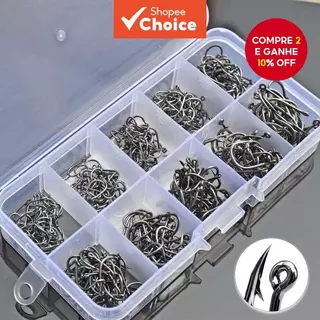 Ganchos De Pesca De Aço De Alto Carbono 100-600pcs-Conjunto De Gancho Resistente À Corrosão Para Água Doce/Salgada em Oferta na Shopee