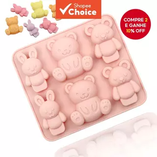 1pc Food Grade 6 com Molde de Bolo de Chocolate de Silicone de Urso de Coelho em Oferta na Shopee