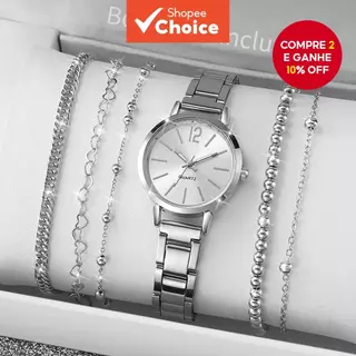Relógio de pulso feminino Fashion Steel Band Pulseira de Quartzo Silver Beaded Chain Bracelet (Sem Caixa) em Oferta na Shopee