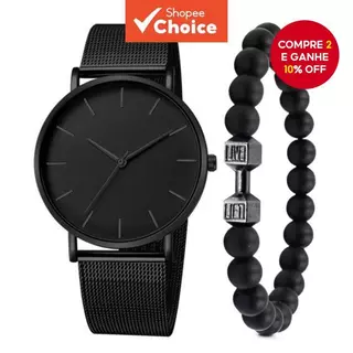 Conjunto De Pulseira De Relógio De Quartzo Com Malha Preta Ultrafina Para Homens , Escritório , Uso Diário , Reunião De em Oferta na Shopee