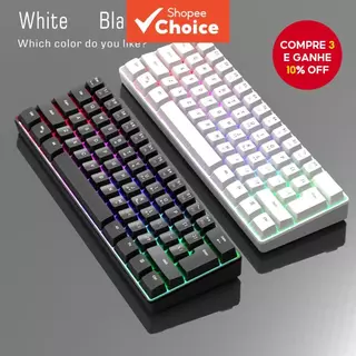 Teclado USB 61 Teclas RGB Luminous Mini 60 % Para Computador Notebook em Oferta na Shopee