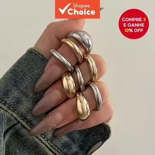 Conjunto De Anel Redondo Aberto Robusto Em Ouro E Prata Para Mulheres Empilhando Joias Presente em Oferta na Shopee