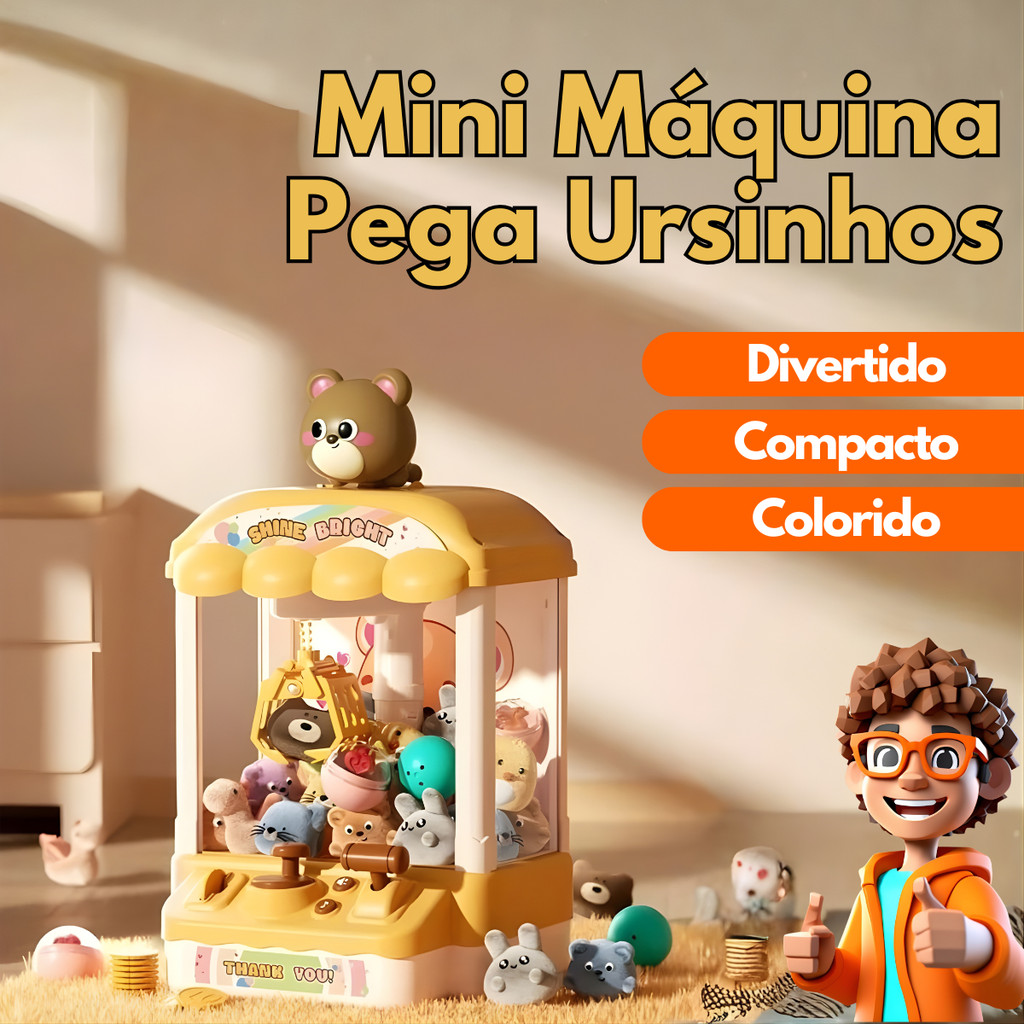 Brinquedo Mini Máquina de Pegar Ursinhos Infantil com Garra, Som e ...