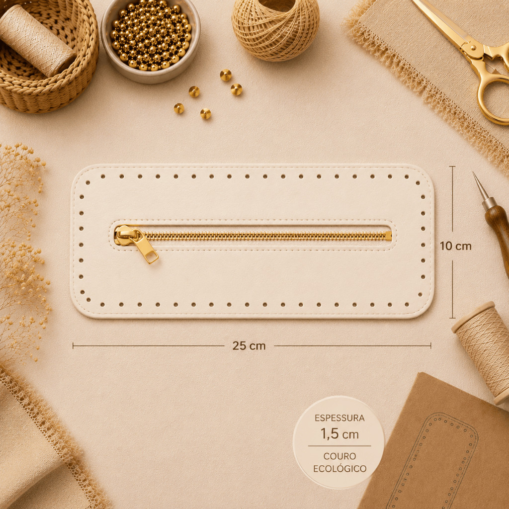 Kit Atacado Fechos Zíper Bolsa Crochê Couro Ecológico Premium