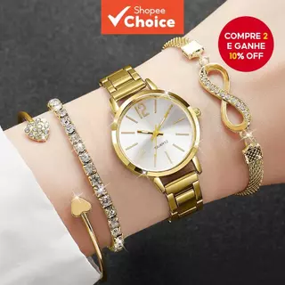 Conjunto Elegante De Relógios Femininos De 4 Peças : Analógicos Simples De Quartzo Com Pulseiras Da Moda Para Todas As O em Oferta na Shopee