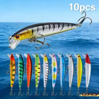 Kit 10 Iscas Artificial Meia água Premium Pesca Truta Peixe Realista Anzol Duplo 10cm 9g