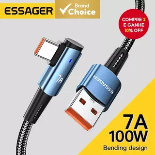 Essager 7A Cabo USB Tipo C 90 Graus Para OPPO 100W De Charing Rápido Honor Huawei Oneplus Realme Carregador Angular Fio em Oferta na Shopee